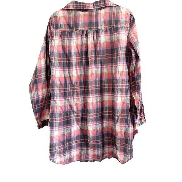 CP SHADES Pink Purple Plaid Linen Teton Tunic Dress Shirt Boho Cottagecore Sz XS - Picture 2 of 4